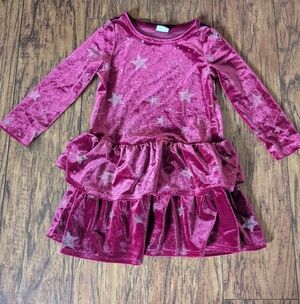 💥3/$24 Gymboree Burgundy Velour Dress with Silver Star Accents And Ruffles